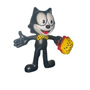Vintage Felix The Cat Collectible Figurine With Yellow Polka Dot Bowtie & Bag